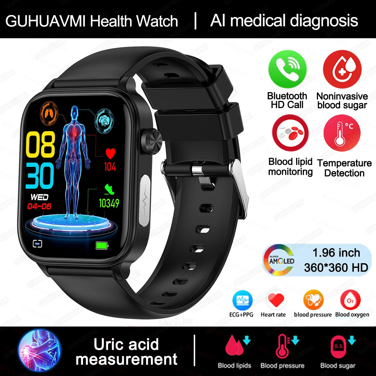 For Xiaomi Medical Grade ECG+PPG Smart Watch Women Blood Sugar Blood Lipid Uric Acid Women Menstrual Health Tracker Smartwatch