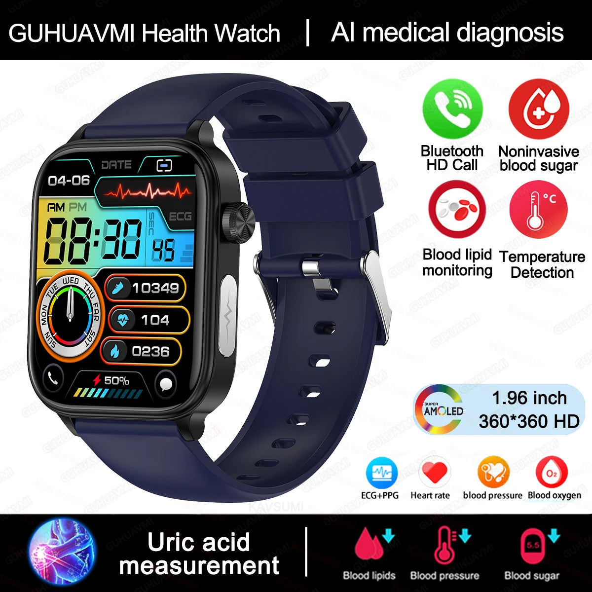 For Xiaomi Medical Grade ECG+PPG Smart Watch Women Blood Sugar Blood Lipid Uric Acid Women Menstrual Health Tracker Smartwatch