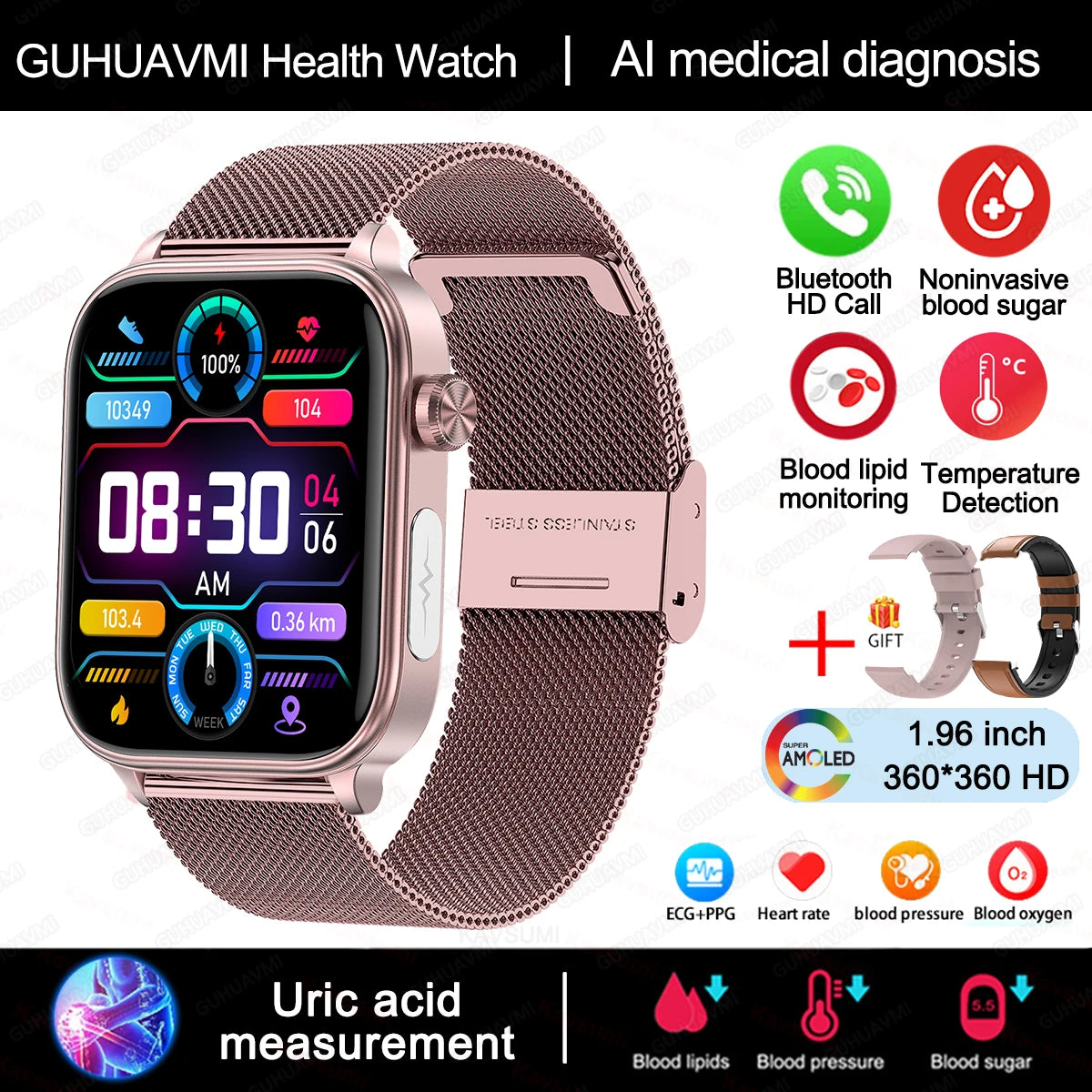 For Xiaomi Medical Grade ECG+PPG Smart Watch Women Blood Sugar Blood Lipid Uric Acid Women Menstrual Health Tracker Smartwatch