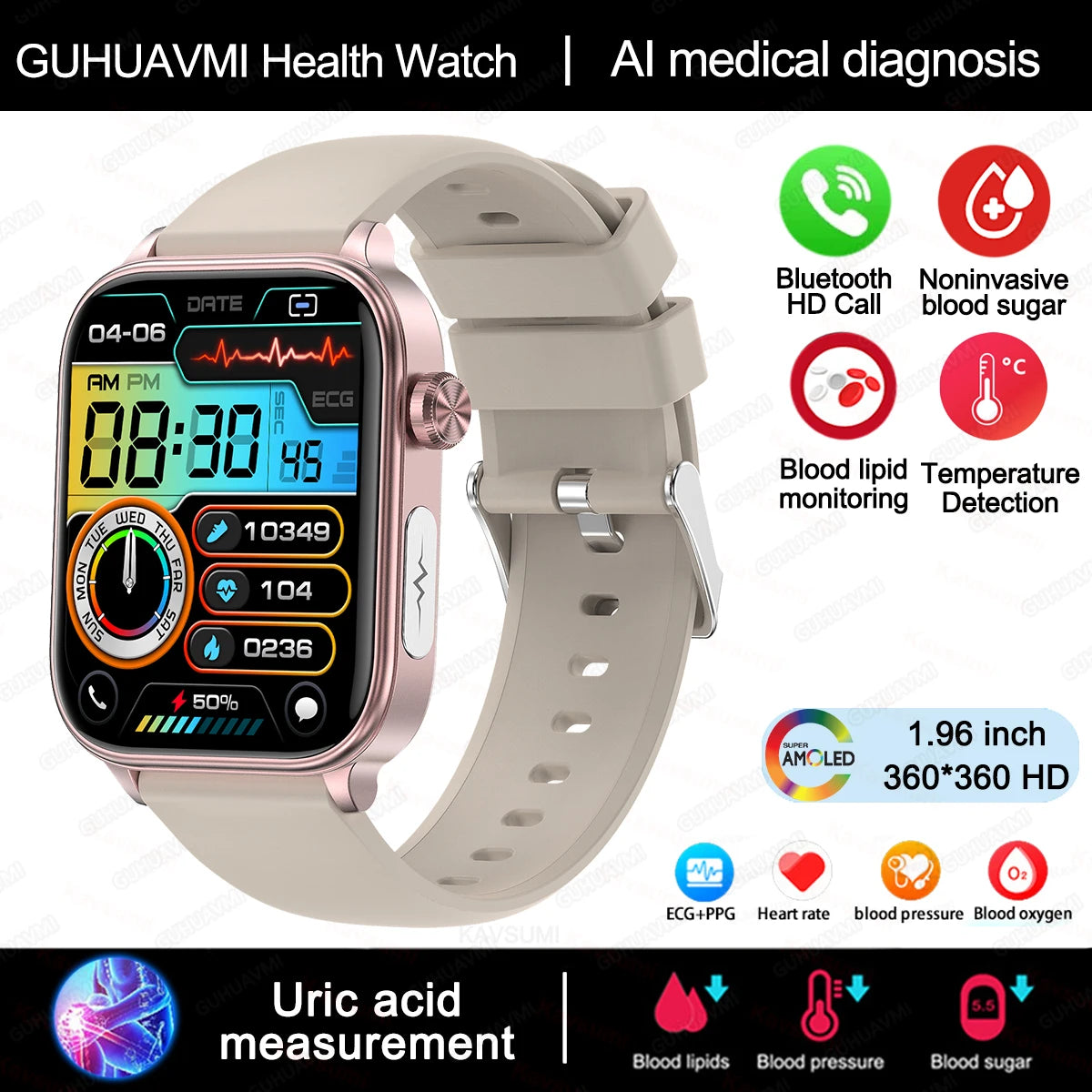 For Xiaomi Medical Grade ECG+PPG Smart Watch Women Blood Sugar Blood Lipid Uric Acid Women Menstrual Health Tracker Smartwatch