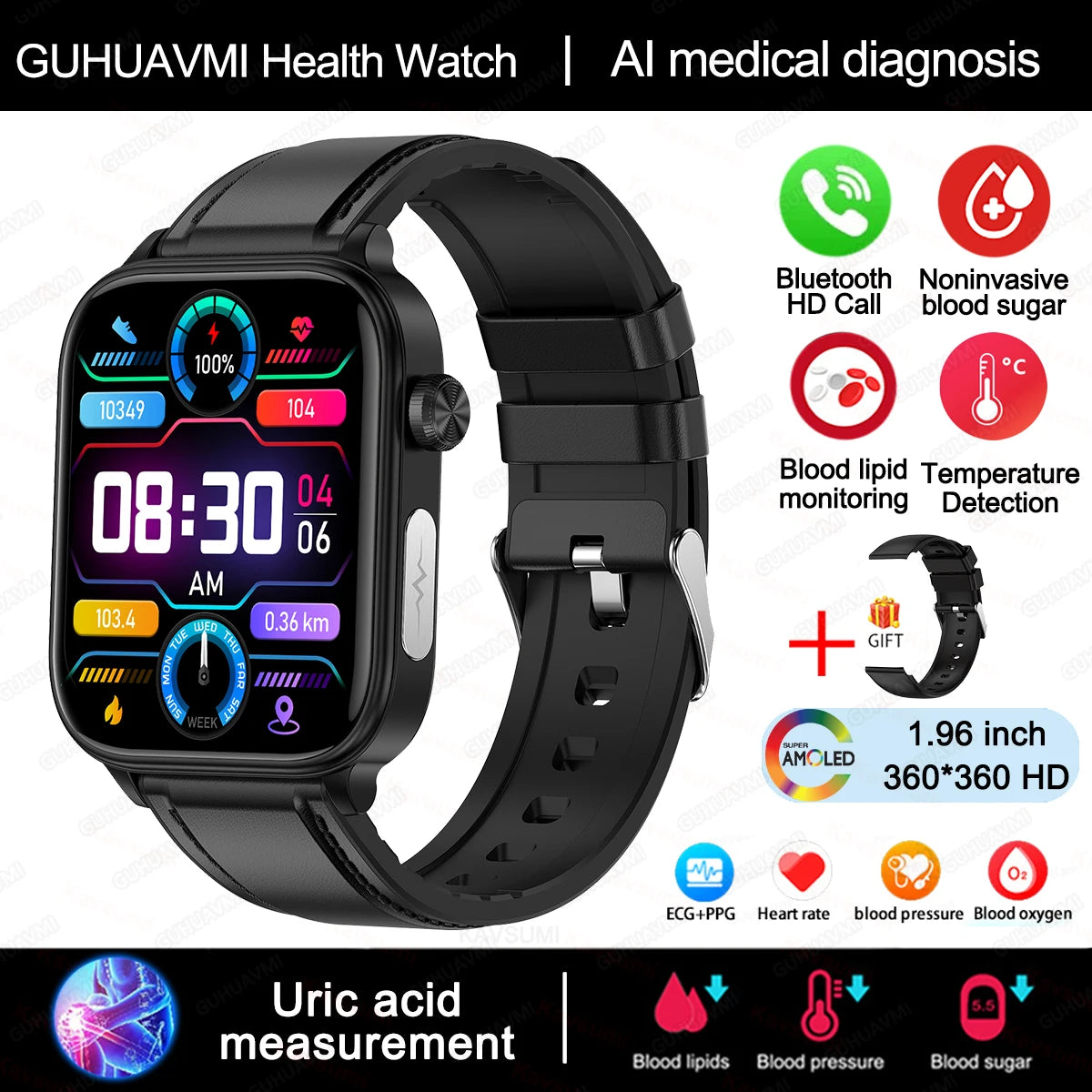 For Xiaomi Medical Grade ECG+PPG Smart Watch Women Blood Sugar Blood Lipid Uric Acid Women Menstrual Health Tracker Smartwatch