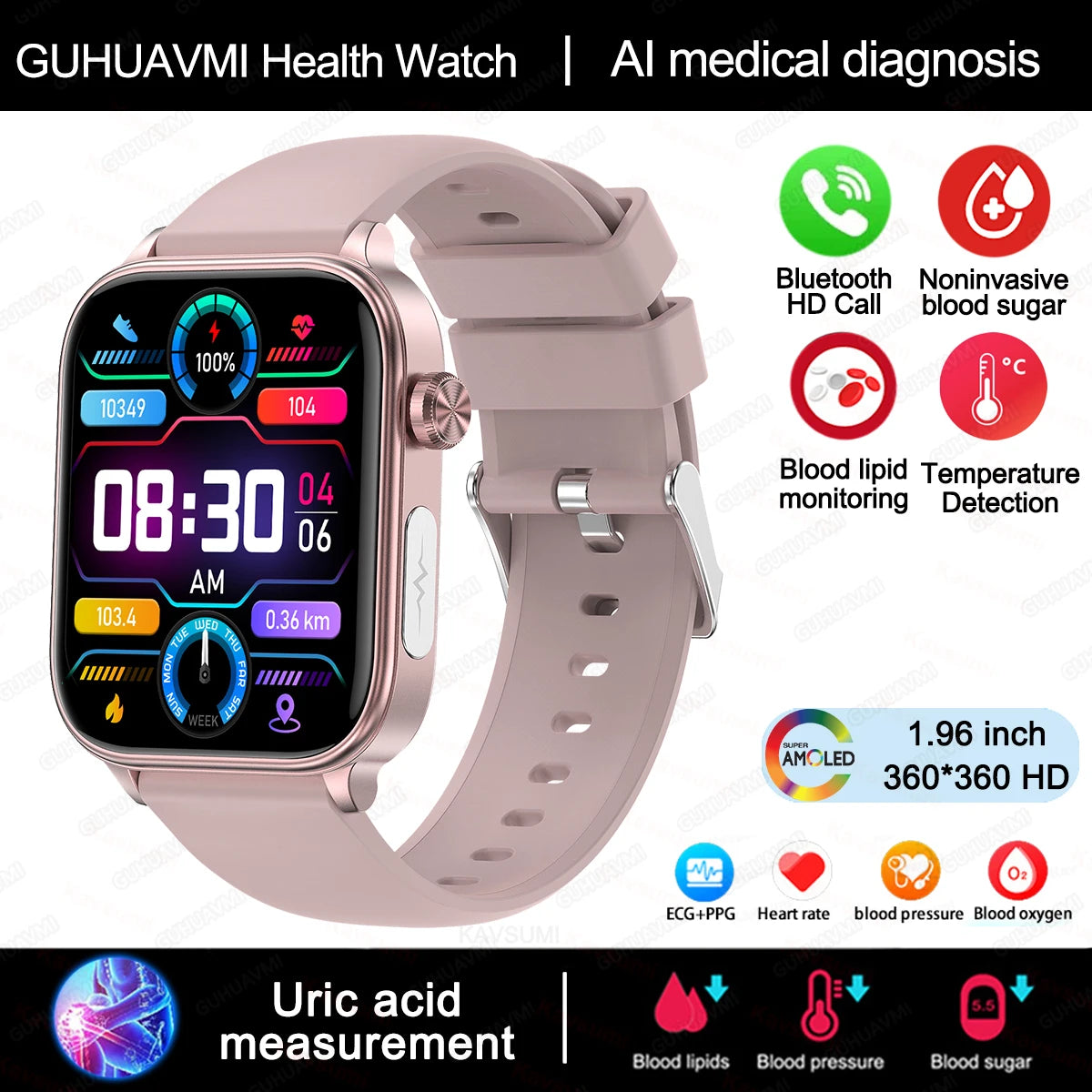 For Xiaomi Medical Grade ECG+PPG Smart Watch Women Blood Sugar Blood Lipid Uric Acid Women Menstrual Health Tracker Smartwatch